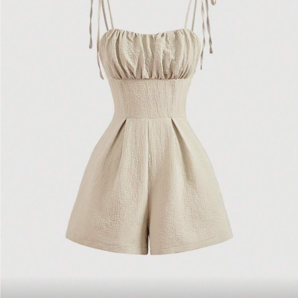 SHEIN Cream Textured Romper with Straps
